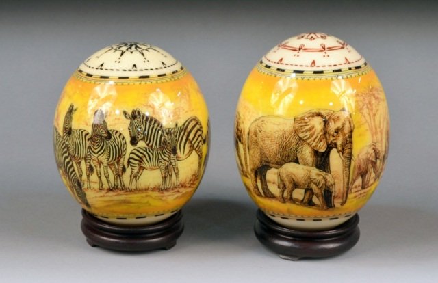 Decorative Ostrich Eggs with Elephant Design